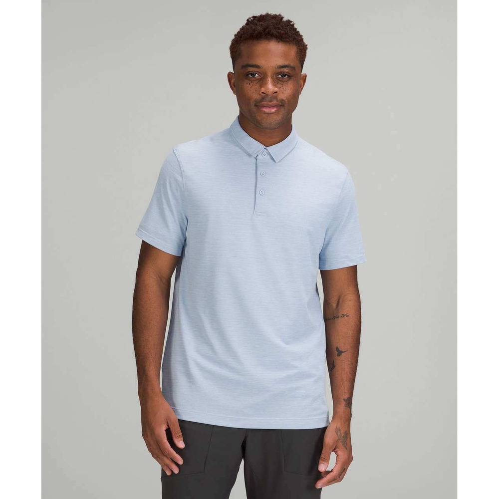 Lululemon Evolution Polo Shirt Mens Light Blue Heathered Short Sleeve Golf Top